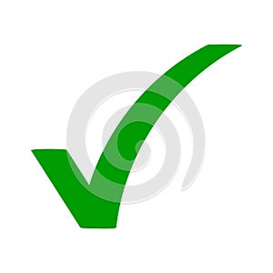 Green check mark icon. Tick symbol in green color, vector illustration