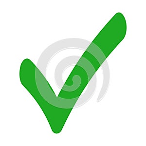 Green check mark icon. Tick symbol in green color, vector illustration
