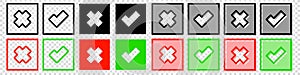 Green check mark and red cross icon. Set of simple icons in flat style