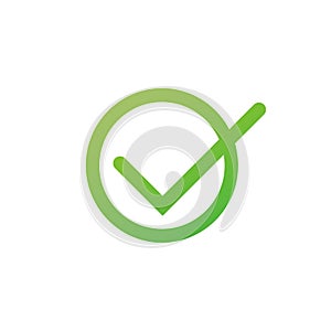 Green Check mark sign icon. Yes circle symbol. Confirm approved. Stock vector illustration isolated on white background