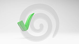 Green Check Mark Spinning on Studio Light Gray Background