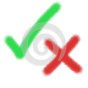 Green checkmark approved and red wrongmark isolated on white background