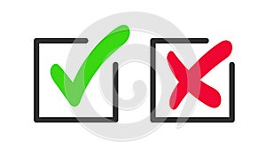 Green checkmark and red cross icon.