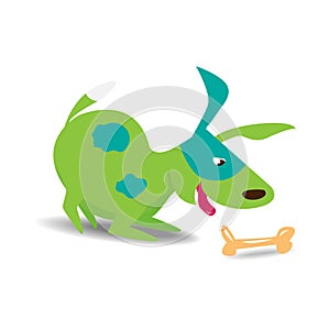 Green cheerful dog with bone