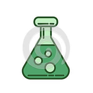 Green chemistry flask icon. Line colored vector illustration. Isolated on white background.
