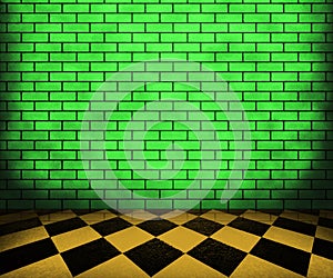 Green Chessboard Brick Interior Background