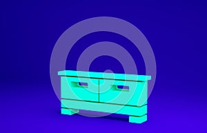 Green Chest of drawers icon isolated on blue background. Minimalism concept. 3d illustration 3D render