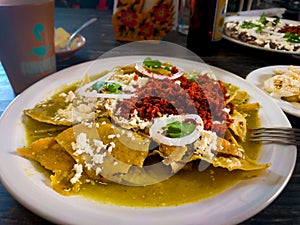 Green Chilaquiles with Chorizo Sausage