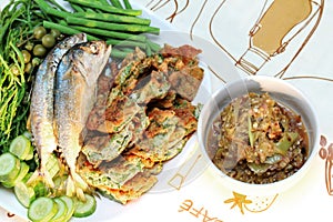 Green chili dip as Nam Prik Num served side dish. photo