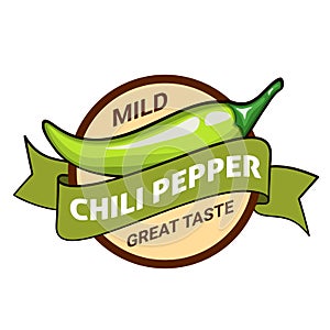 Green chili pepper pod, badge or logo design. Mild hotness or spiciness level photo