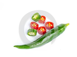 Green chili peppers Isolated on white background.