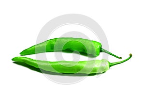 The green chilli on white isolate background