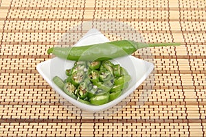 Green chilli, whole and chopped