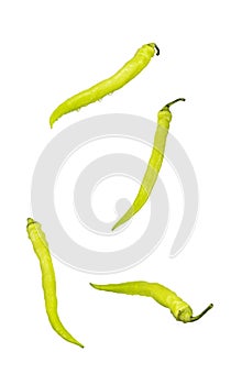Green chilly peppers isolated on white background. Healthy, fresh vegetables