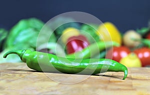 Green chily on a chopping board