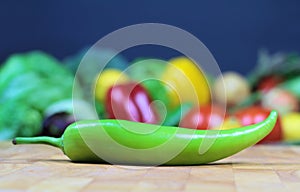 Green chily on a chopping board