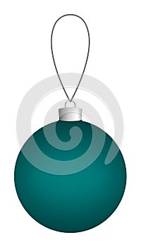 Green Christmas ball hanging on a thread isolated on a white background.
