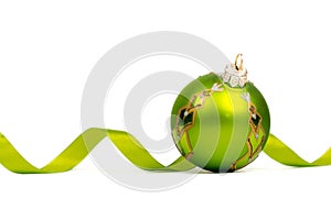 Green christmas ball and ribbon