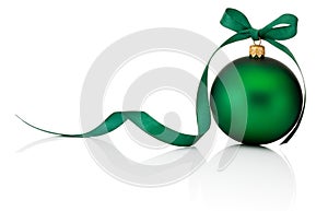 Green Christmas ball with ribbon bow Isolated on white background