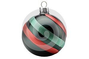 Green Christmas ball with ribbon and a bow on white background. Generative AI