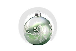 Green Christmas ball with ribbon and a bow on white background. Generative AI