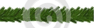 Green Christmas border of pine branch, seamless vector isolated on white background. Xmas garland de