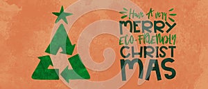 Green christmas card of recycle symbol pine tree