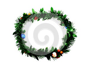 Green christmas decoration evergreen wreath undecorated isolated on white background