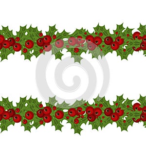 Green Christmas garlands of holly and mistletoe
