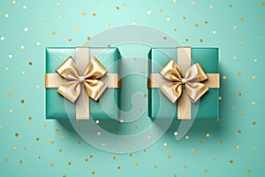 green christmas gift box with golden bow AI generated