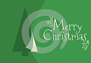 Green Christmas greeting card with tree and merry Christmas text