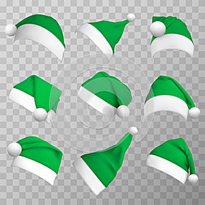 Green christmas hats realistic vector illustrations set