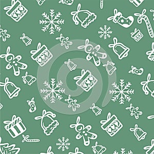 Green Christmas pattern hand drawn snow flake icon set photo