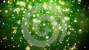 Green christmas snowflakes and star with shiny light for celebrate and new year concept