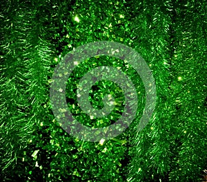 Green christmas tinsel background photo