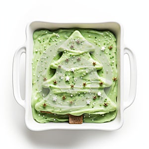 Green Christmas Tree Cake On White Tray - Hasselblad H6d-400c Style