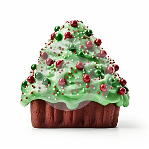 Green Christmas Tree Cupcake With Cranberry Bread And Sprinkles