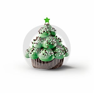 Green Christmas Tree Cupcake With Sprinkles