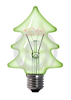 Green christmas tree light bulb