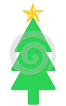 A green Christmas tree outline shape with star topper against a white backdrop