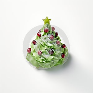 Green Christmas Tree-shaped Cake With Cranberry Sauce Frosting