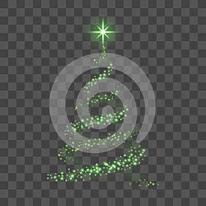 Green Christmas tree on transparent background Happy New Year Vector illustration