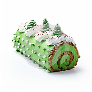 Green Christmas Tree Yule Log Cheesecake With Sprinkles