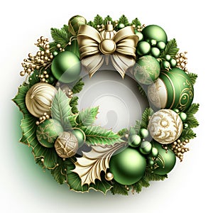 green Christmas wreath with Christmas tree toys to decorate the front door