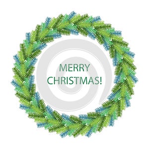Green Christmas wreath isolated on white.