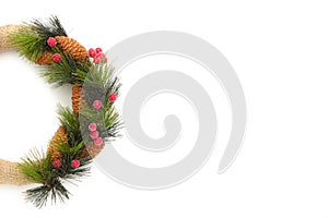 Green christmas wreath isolated on white background. Thanksgiving Day