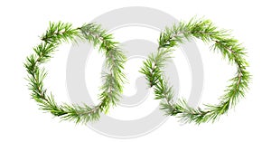 Green christmas wreath with pine branches isolated on white