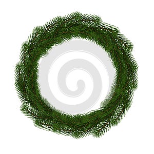 Green Christmas wreath vector isolated on white background. Xmas round garland decoration effect. Re