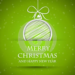 Green chritmas card with stars and ball