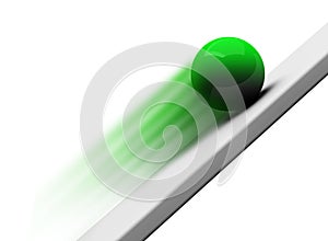 Green chrome ball rolling upwards 3d